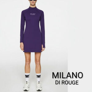 NWT Milano Di Rouge Etae Purple Dress Long sleeve turtle neck bodycon Logo sz L